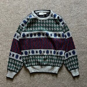 Vintage Crewneck Sweater Mens M Multi-color Geometric Diamond Argyle Grandpacore